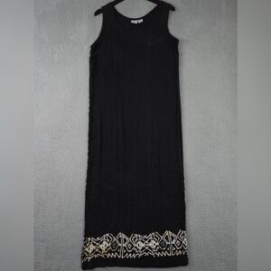 Vintage Chicos Design Dress Women 2 US Large Black White Striped Sleeveless Maxi